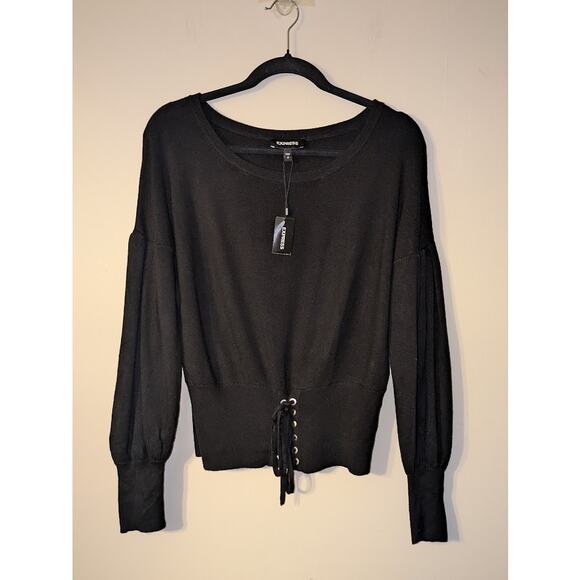 Express Women's S Lace Up Hem Balloon Sleeve Sweater Artsy Soft Grunge Y2K Indie - Picture 1 of 7